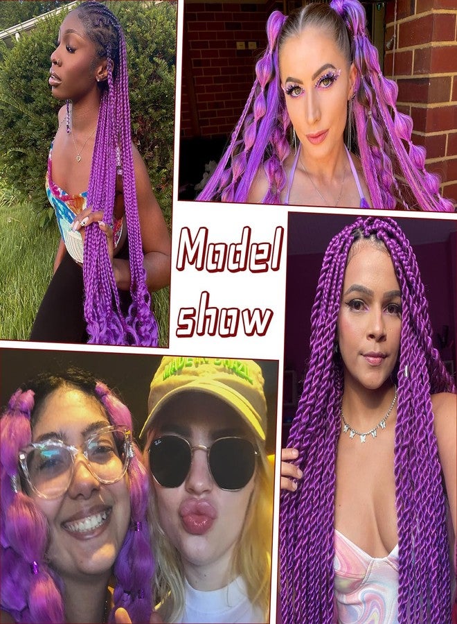 ShowCoco Purple Braiding Hair Pre Stretched 32inch 3 Packs Braiding hair Extensions Synthetic Crochet Braids, Hot Water Setting Professional Soft Yaki Texture. (32inch(3Packs),Lavender#) - Image 5